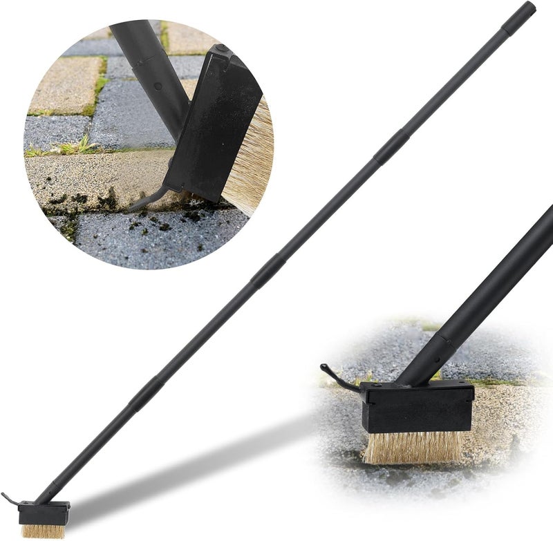 ABtool Moss Out Weed Puller Remover Tool for Crevice Weeding with 73.2inch Long Adjustable Handle, 2 in 1 Crack Weeder Moss Killer Grout Remover Brush, Manual Weed Remover Tool for Driveway Deck Paver Patio - Image 1